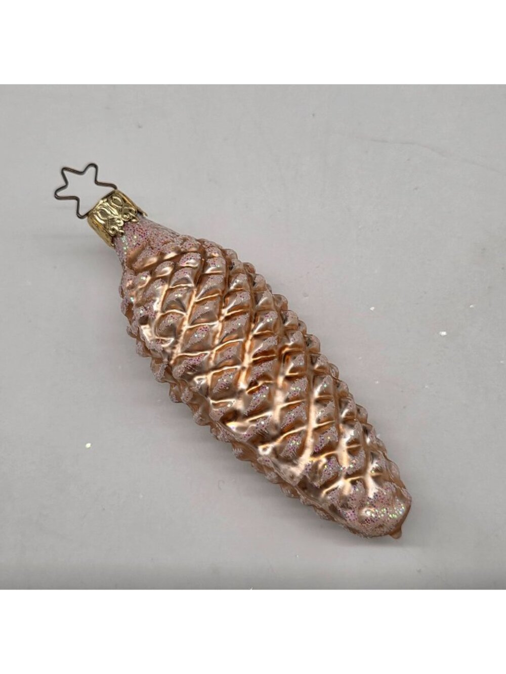 Inge Glas Pine Cone Ornament German Glass Christmas  Orange